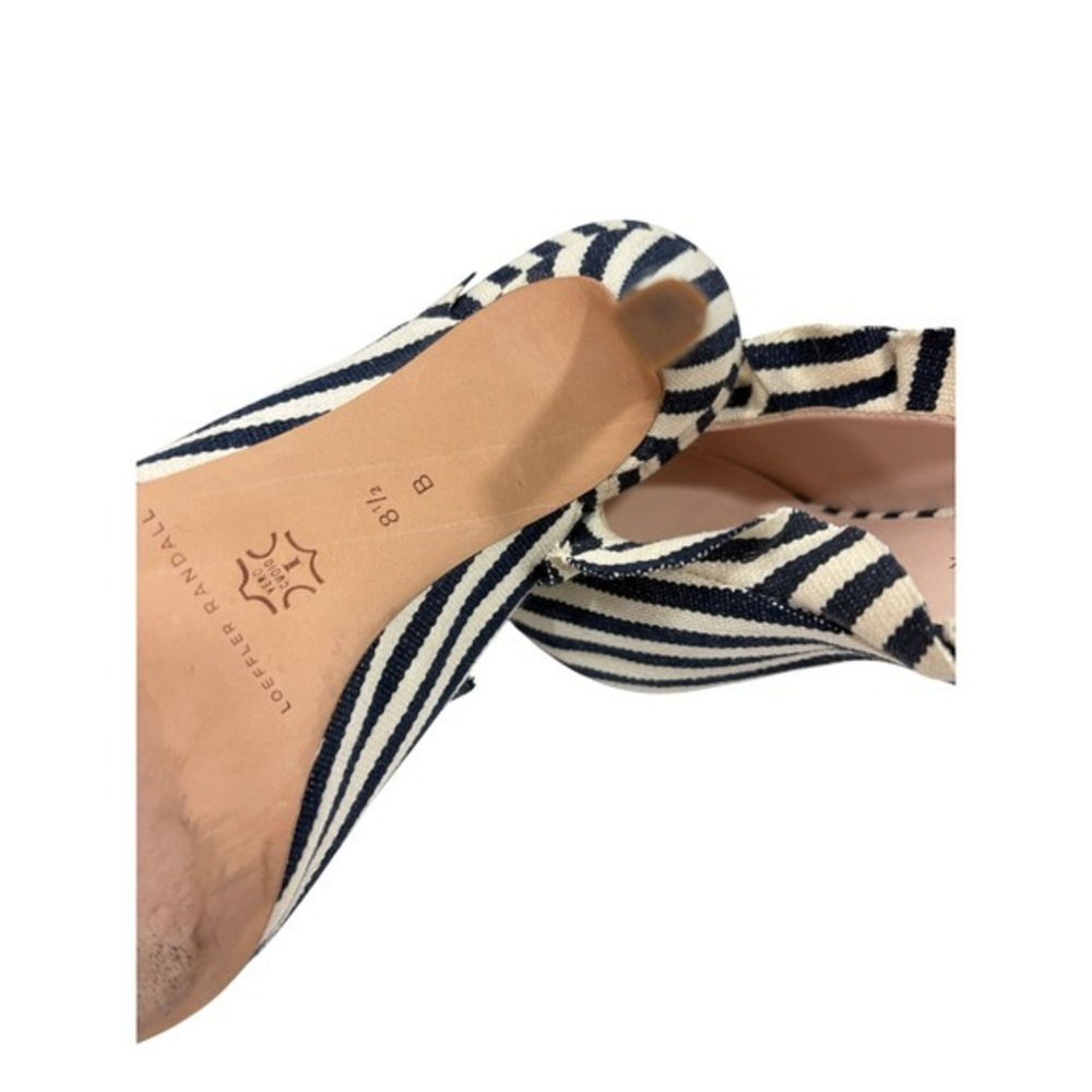 Loeffler Randall Langley Ruffle Mules Navy White Striped Woven Heels 8.5 B - Picture 2 of 7